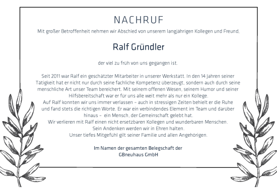 Traueranzeige von Ralf Gründler von Südthüringer Presse