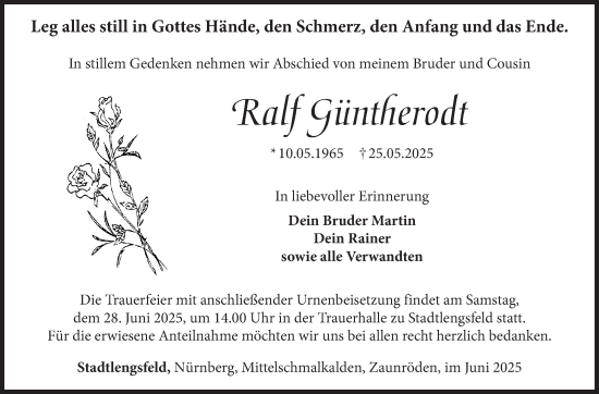Traueranzeige von Ralf Güntherodt von Südthüringer Presse
