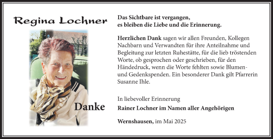 Traueranzeige von Regina Lochner von Südthüringer Presse