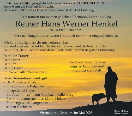 Traueranzeige von Reiner Henkel von Südthüringer Presse