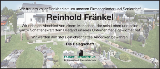 Traueranzeige von Reinhold Fränkel von Frankenpost