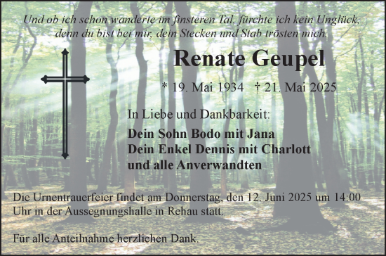 Traueranzeige von Renate Geupel von Frankenpost