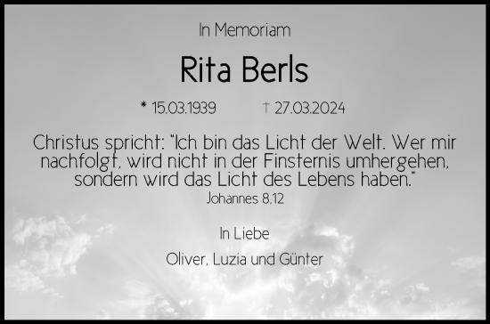 Traueranzeige von Rita Berls von Neue Presse Coburg