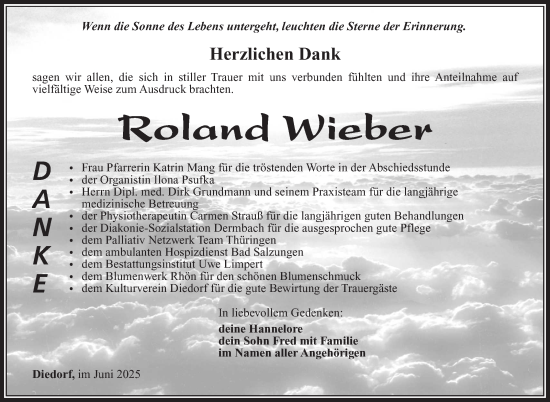 Traueranzeige von Roland Wieber von Südthüringer Presse