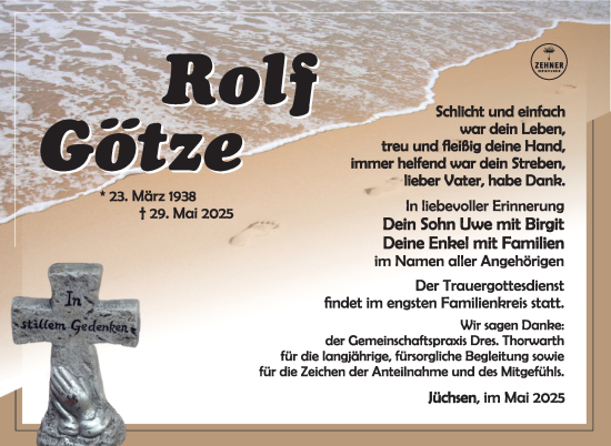 Traueranzeige von Rolf Götze von Südthüringer Presse