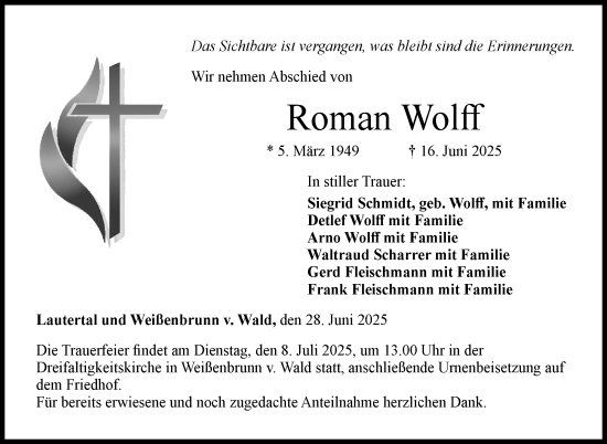 Traueranzeige von Roman Wolff von Neue Presse Coburg