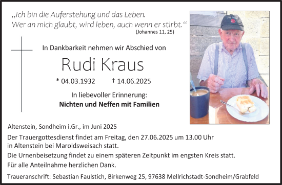 Traueranzeige von Rudi Kraus von Neue Presse Coburg