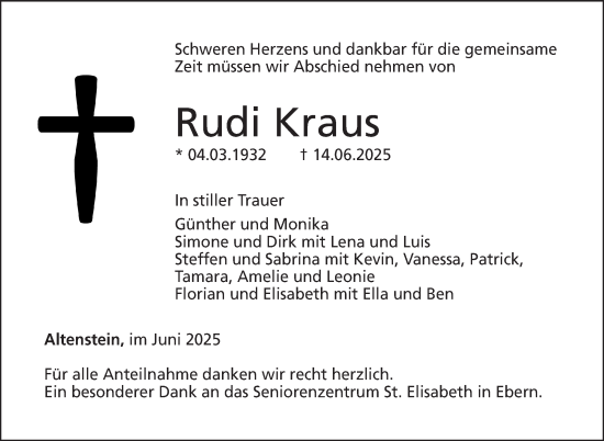 Traueranzeige von Rudi Kraus von Neue Presse Coburg