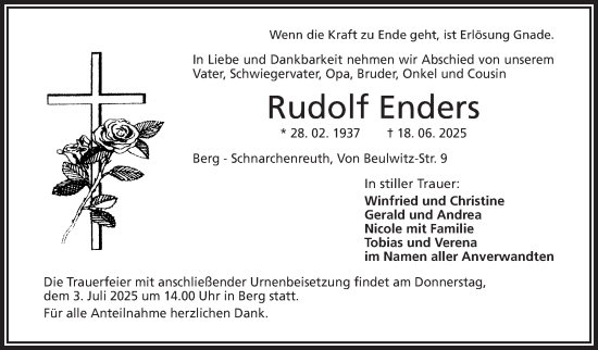 Traueranzeige von Rudolf Enders von Frankenpost
