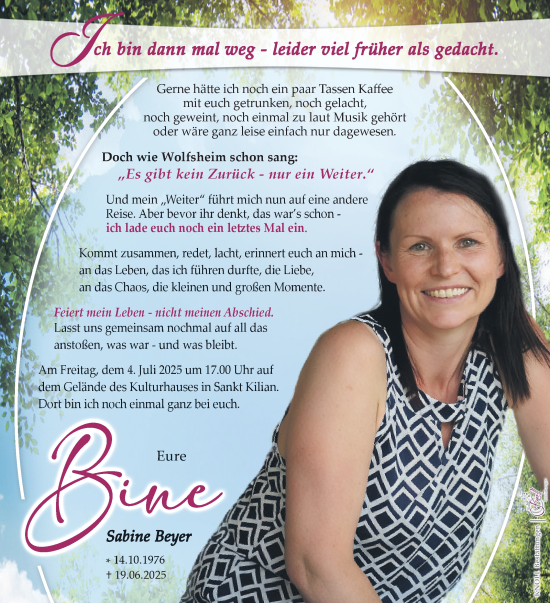 Traueranzeige von Sabine Beyer von Südthüringer Presse