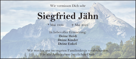 Traueranzeige von Siegfried Jähn von Frankenpost