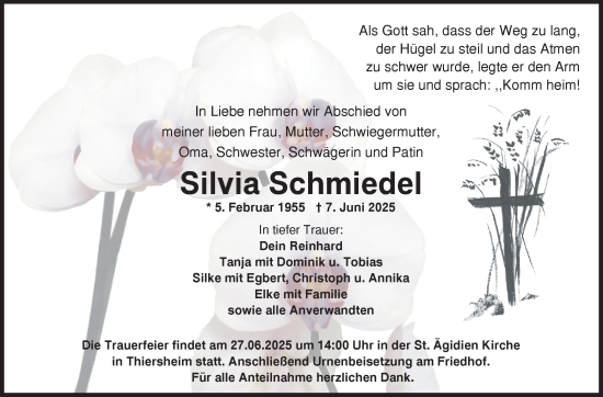 Traueranzeige von Silvia Schmiedel von Frankenpost