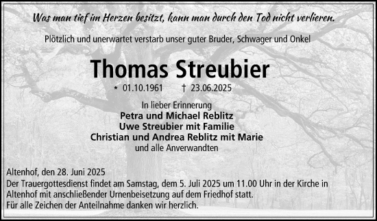 Traueranzeige von Thomas Streubier von Neue Presse Coburg