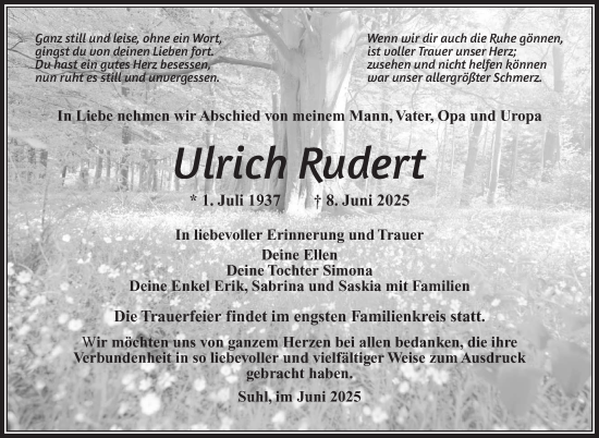 Traueranzeige von Ulrich Rudert von Südthüringer Presse