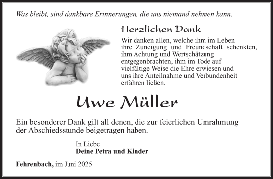 Traueranzeige von Uwe Müller von Südthüringer Presse