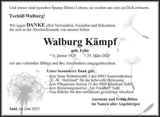 Traueranzeige von Walburg Kämpf von Südthüringer Presse