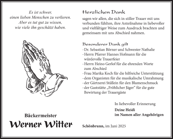Traueranzeige von Werner Witter von Südthüringer Presse