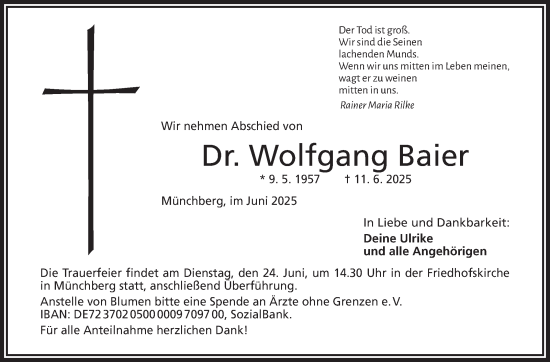 Traueranzeige von Wolfgang Baier von Frankenpost