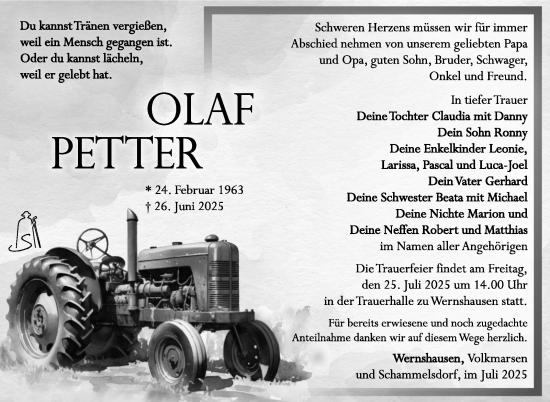 Traueranzeige von Olaf Petter 