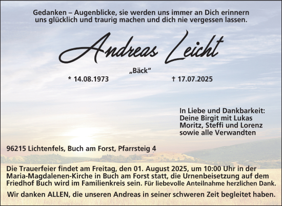 Traueranzeige von Andreas Leicht von Neue Presse Coburg