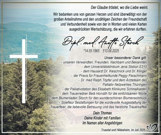 Traueranzeige von Anette Storch von Südthüringer Presse