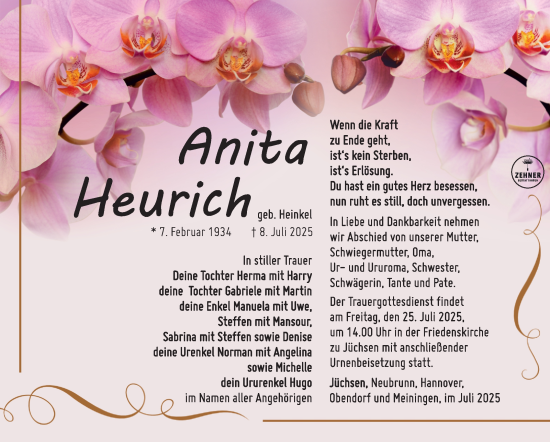 Traueranzeige von Anita Heurich von Südthüringer Presse