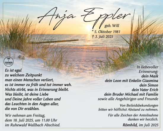 Traueranzeige von Anja Eppler von Südthüringer Presse
