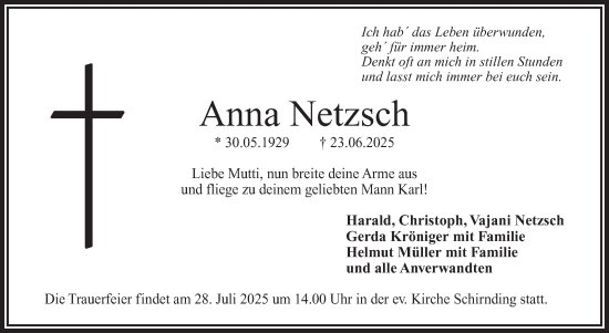 Traueranzeige von Anna Netzsch von Südthüringer Presse