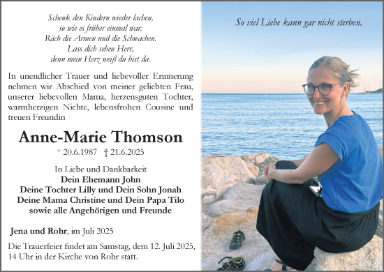 Traueranzeige von Anne-Marie Thomson von Südthüringer Presse