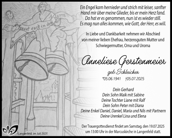 Traueranzeige von Anneliese Gerstenmeier von Südthüringer Presse