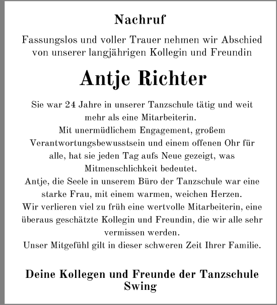 Traueranzeige von Antje Richter von Frankenpost
