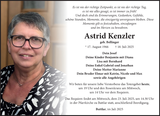 Traueranzeige von Astrid Kenzler von Südthüringer Presse