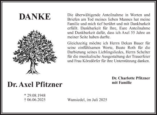 Traueranzeige von Axel Pfitzner von Südthüringer Presse