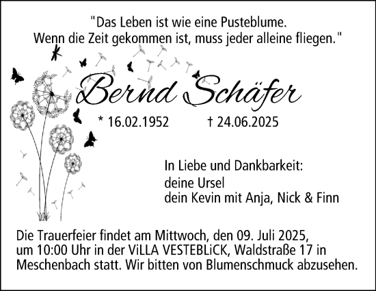 Traueranzeige von Bernd Schäfer von Neue Presse Coburg