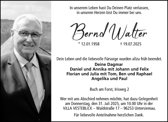 Traueranzeige von Bernd Walter von Neue Presse Coburg