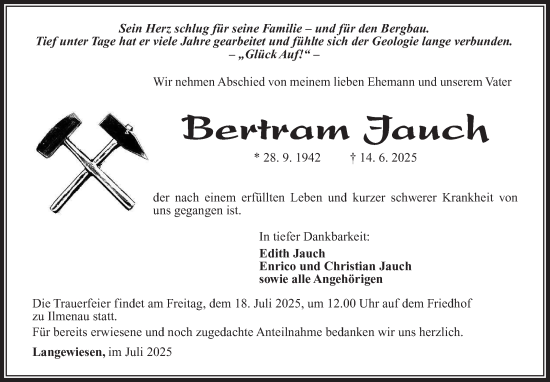 Traueranzeige von Bertram Jauch von Südthüringer Presse