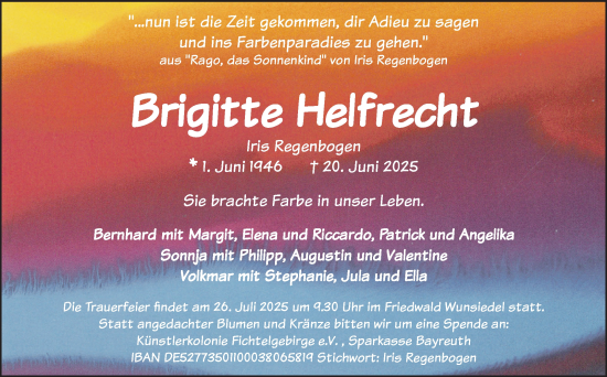 Traueranzeige von Brigitte Helfrecht von Frankenpost