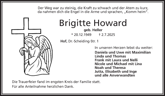 Traueranzeige von Brigitte Howard von Südthüringer Presse