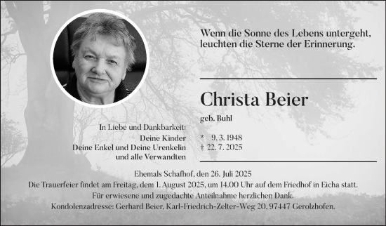 Traueranzeige von Christa Beier von Neue Presse Coburg