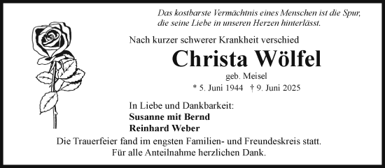 Traueranzeige von Christa Wölfel von Frankenpost