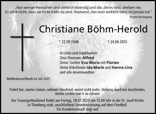 Traueranzeige von Christiane Böhm-Herold von Neue Presse Coburg