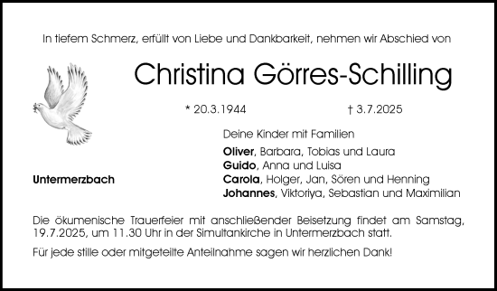 Traueranzeige von Christina Görres-Schilling von Neue Presse Coburg