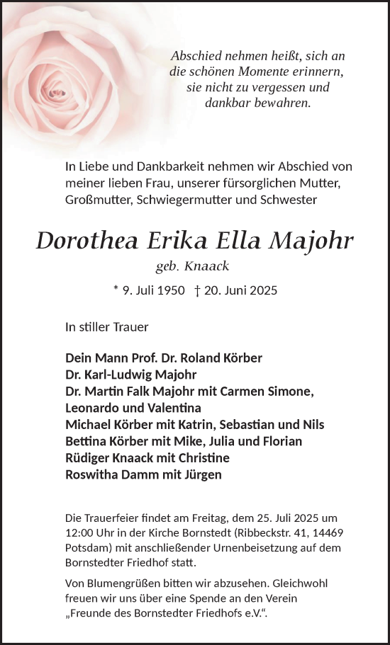 Traueranzeige von Dorothea Erika Ella Majohr von Südthüringer Presse