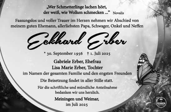 Traueranzeige von Eckhard Erber von Südthüringer Presse