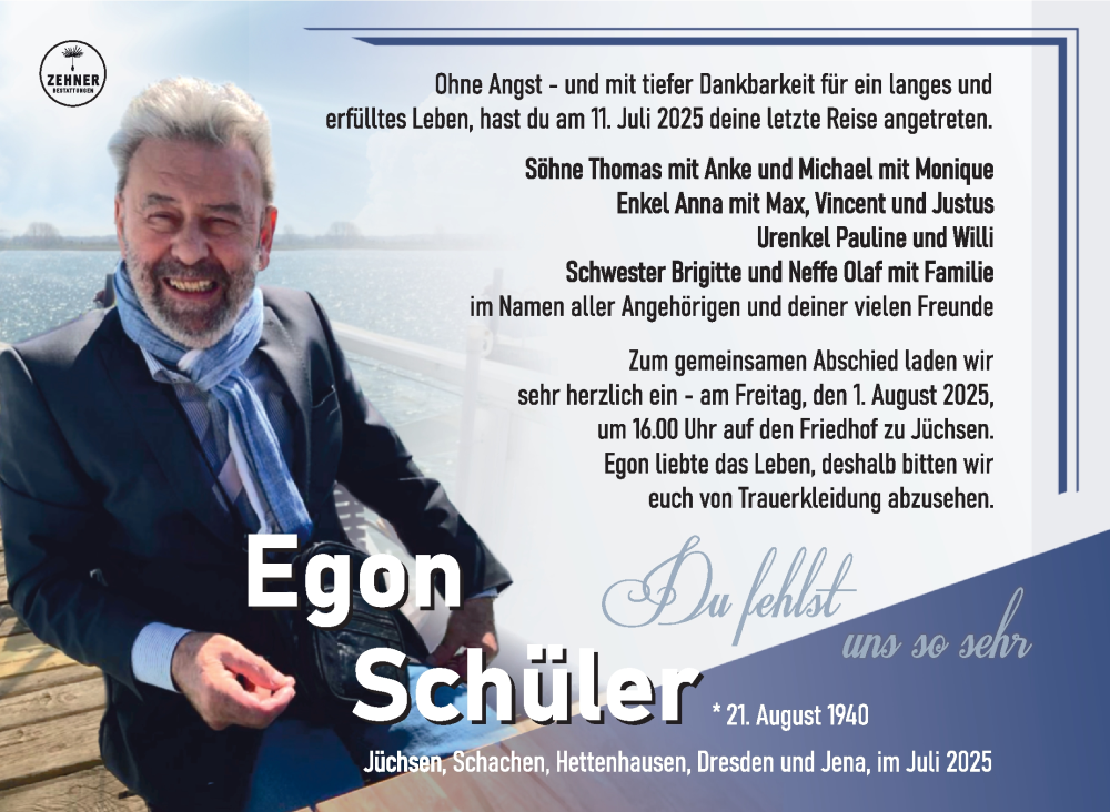  Traueranzeige für Egon Schüler vom 18.07.2025 aus Südthüringer Presse