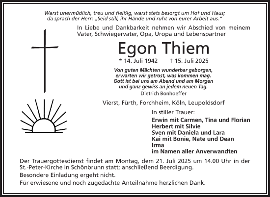 Traueranzeige von Egon Thiem von Südthüringer Presse