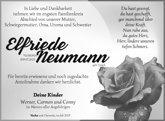 Traueranzeige von Elfriede Neumann von Südthüringer Presse