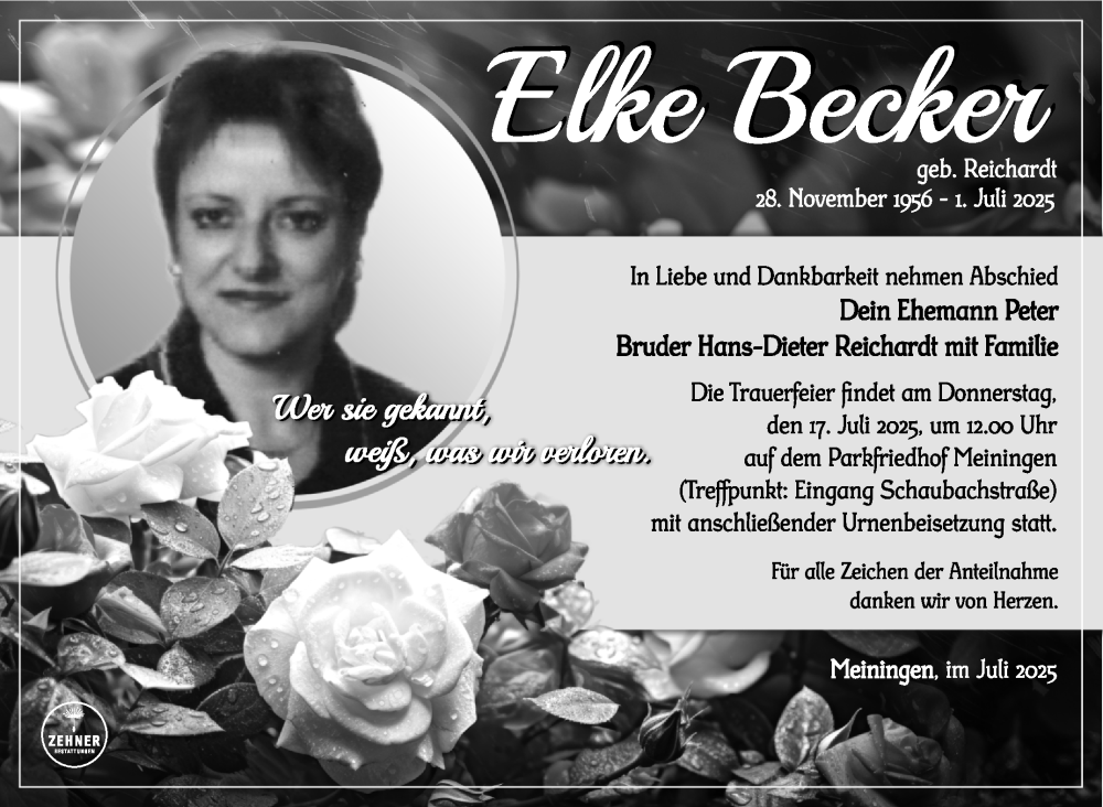  Traueranzeige für Elke Becker vom 12.07.2025 aus Südthüringer Presse