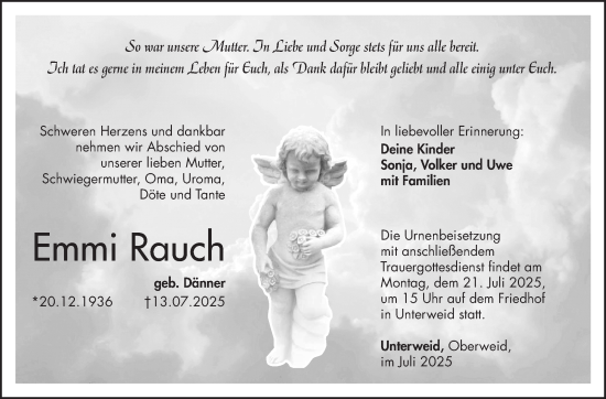 Traueranzeige von Emmi Rauch von Südthüringer Presse
