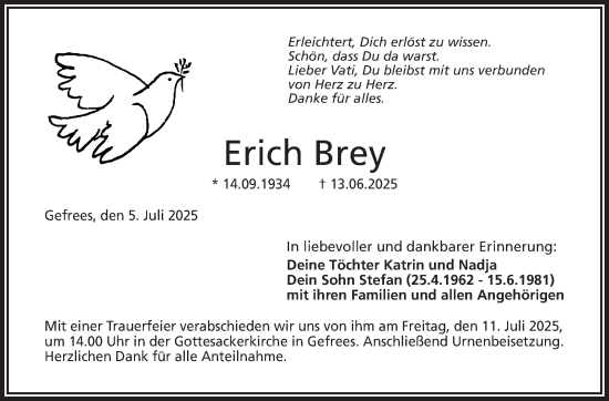 Traueranzeige von Erich Brey von Frankenpost